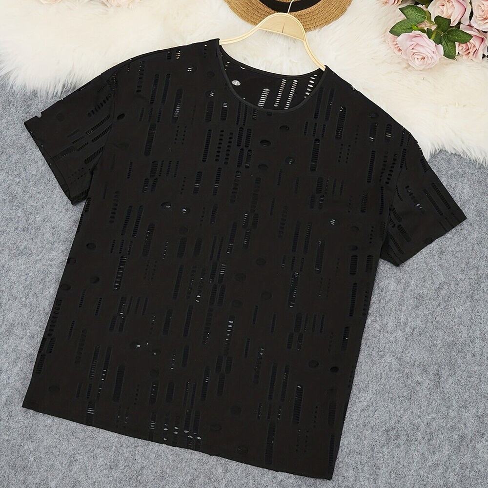 Women's Casual Solid Ripped Short Sleeve Top 4XL Swim Suit Cover‎ Up